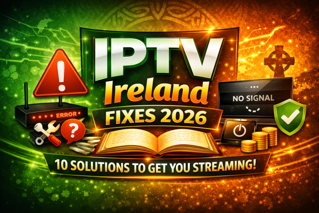 IPTV Ireland buffering fix guide 2026 showing troubleshooting steps on Firestick and Smart TV by RoyalVilla.ie