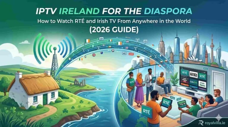 IPTV Ireland abroad 2026 letting Irish expats watch RTร and Irish TV from anywhere in the world by RoyalVilla.ie